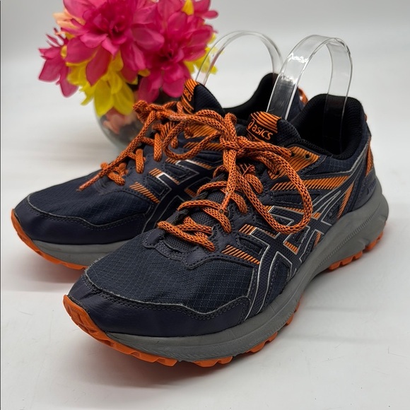 Asics Trail Scout 2 Black and Orange Athletic Shoes with Breathable Mesh Size 8 - Picture 1 of 7